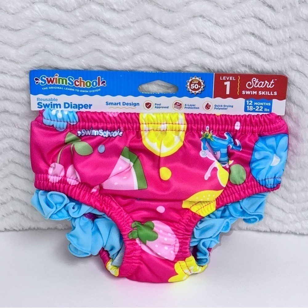 Swim School Girl’s Reusable Swim Diaper Size 12 Months 18/22 LBS. Ruffles NWT